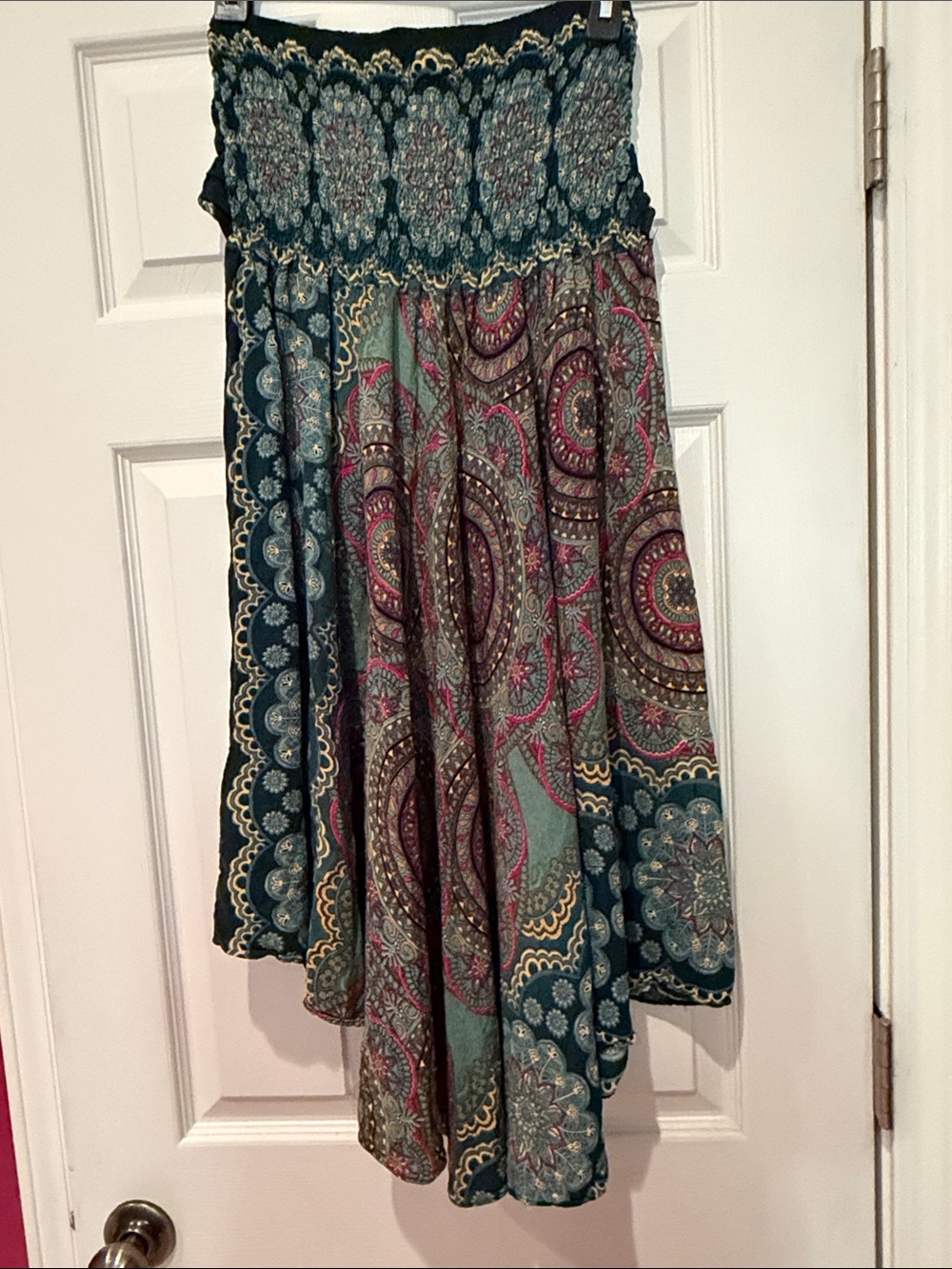 Boho High-Low Maxi Skirt in Teal with Pink & Gold Paisley - Picture 5 of 6